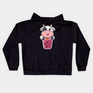 cow kawaii boba tea Kids Hoodie